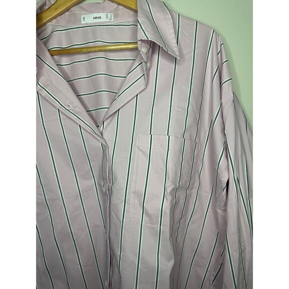 MANGO MNG Pink Gray Button Down Long Sleeve Shirt Stretch Size 10 Collar Pocket - Picture 3 of 9